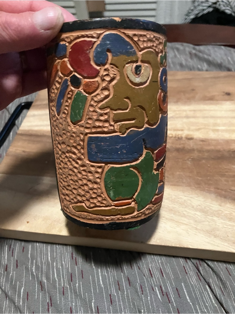 Vintage Handcrafted and Hand Painted Mexican Folk Art Clay Cup